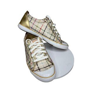 Coach Womens Barrett Tattersall Sneakers Plaid Canvas Size 8B
